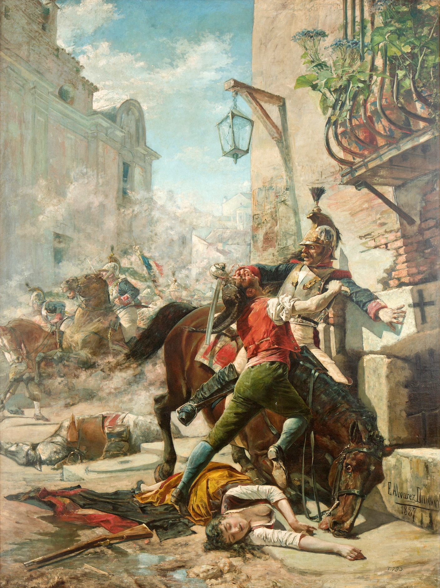 "Malasaña y su hija se baten contra los franceses en una de las calles que bajan del parque a la de San Bernardo. Dos de mayo de 1808", óleo sobre lienzo de Eugenio Álvarez Dumont (Museo del Prado)