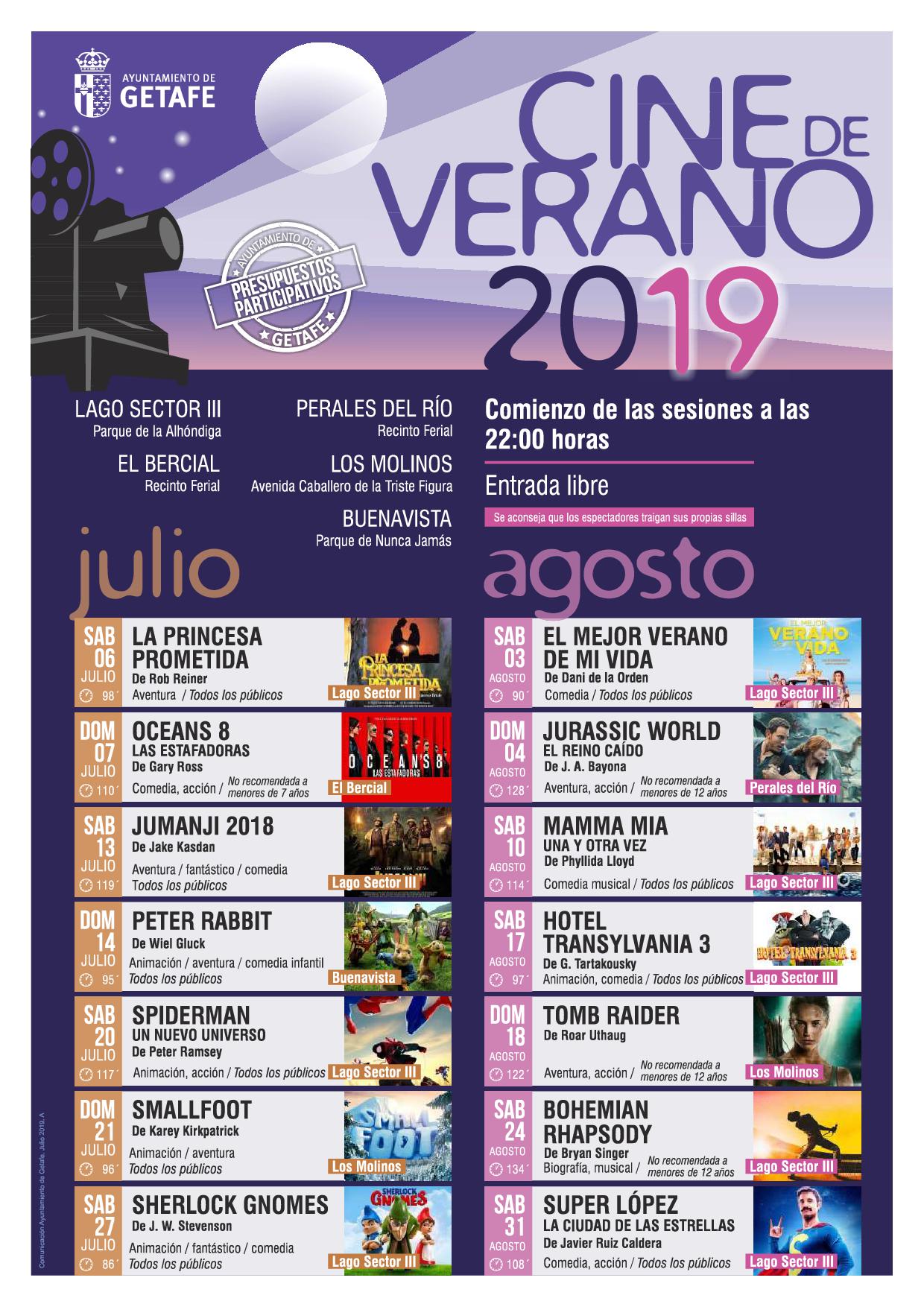 Cartelera Cine de Verano 2019 Getafe